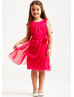 A-line Fuchsia Chiffon Knee Length Flower Girl Dress With Flower Sash